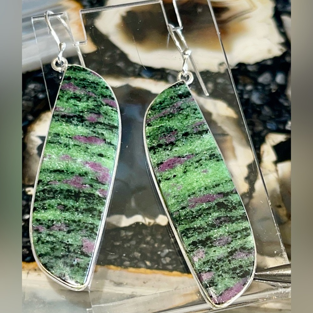 Large Ruby Zoisite Earrings 2 7/8”